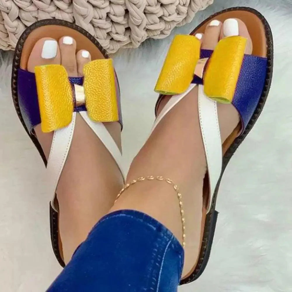 Summer Women Stylish Flat Sandals Fashion Elegant Soft Colors Butterfly Knot Design Stevvex