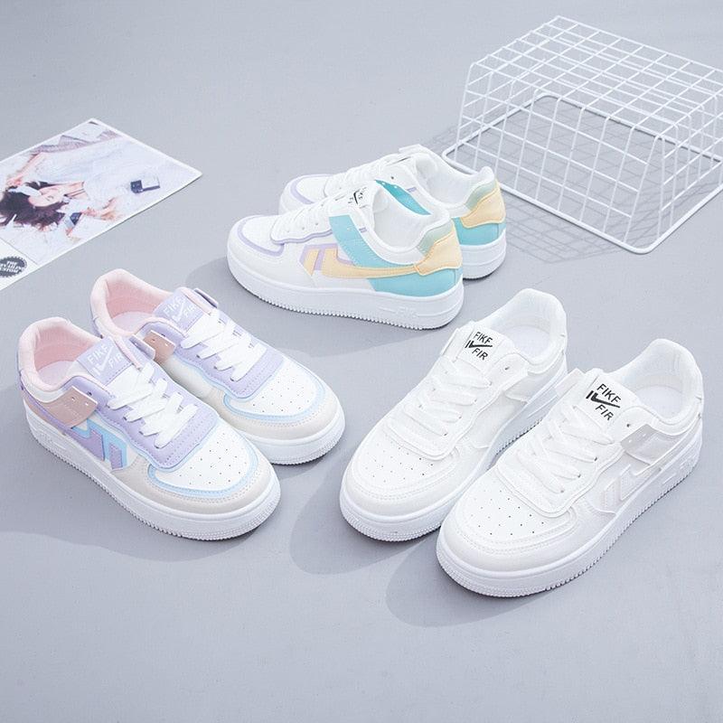 Summer Womens Stylish Sneakers White Tennis Women  Slip On Female Row Shoes Platform Flats Casual Lace Up Woman Comfort Walking Shoes White Women Breathable Sneakers Stevvex
