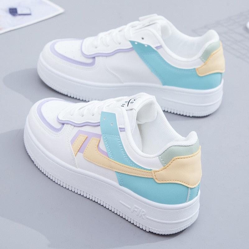 Summer Womens Stylish Sneakers White Tennis Women  Slip On Female Row Shoes Platform Flats Casual Lace Up Woman Comfort Walking Shoes White Women Breathable Sneakers Stevvex