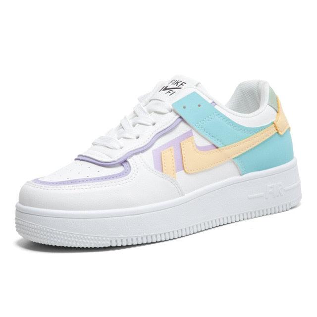 Summer Womens Stylish Sneakers White Tennis Women  Slip On Female Row Shoes Platform Flats Casual Lace Up Woman Comfort Walking Shoes White Women Breathable Sneakers Stevvex