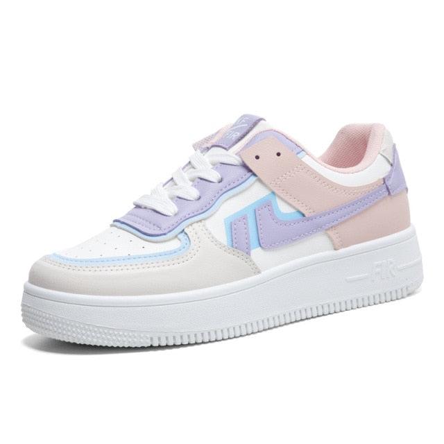 Summer Womens Stylish Sneakers White Tennis Women  Slip On Female Row Shoes Platform Flats Casual Lace Up Woman Comfort Walking Shoes White Women Breathable Sneakers Stevvex
