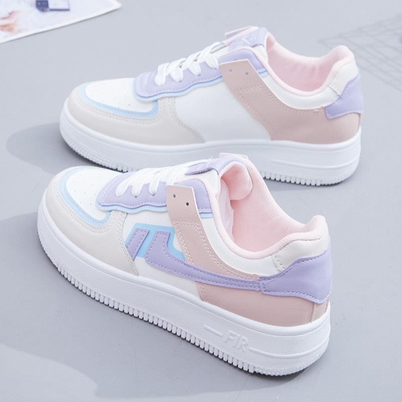 Summer Womens Stylish Sneakers White Tennis Women  Slip On Female Row Shoes Platform Flats Casual Lace Up Woman Comfort Walking Shoes White Women Breathable Sneakers Stevvex