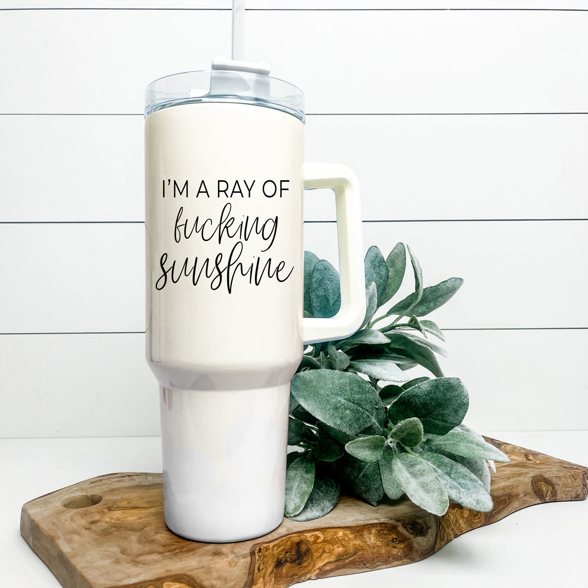 Ray Of Sunshine 40oz Insulated Travel Mug With Handle Lid And Straw BandsCo Straps