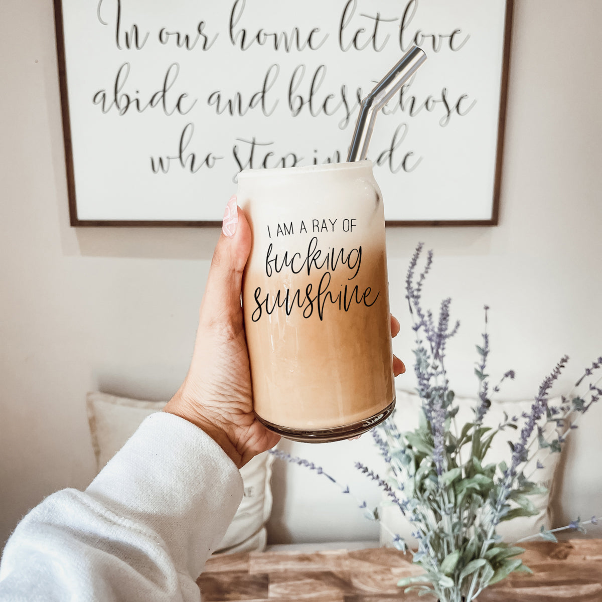 17oz Glass Tumbler With Bamboo Lid, 2 Stainless Straws and Cleaner, Sassy BandsCo Straps
