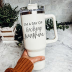Ray Of Sunshine 40oz Insulated Travel Mug With Handle Lid And Straw BandsCo Straps