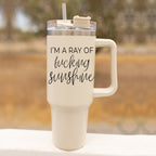 Ray Of Sunshine 40oz Insulated Travel Mug With Handle Lid And Straw BandsCo Straps