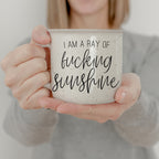 14.5oz Ceramic Campfire Mug White Sesame Glaze Speckled Ivory Black Lettering Design Both Sides Gift BandsCo Straps