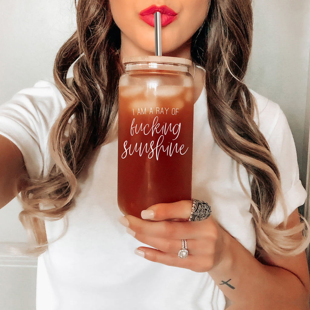 17oz Glass Tumbler With Bamboo Lid, 2 Stainless Straws and Cleaner, Sassy BandsCo Straps