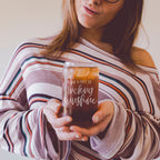 17oz Glass Tumbler With Bamboo Lid, 2 Stainless Straws and Cleaner, Sassy BandsCo Straps