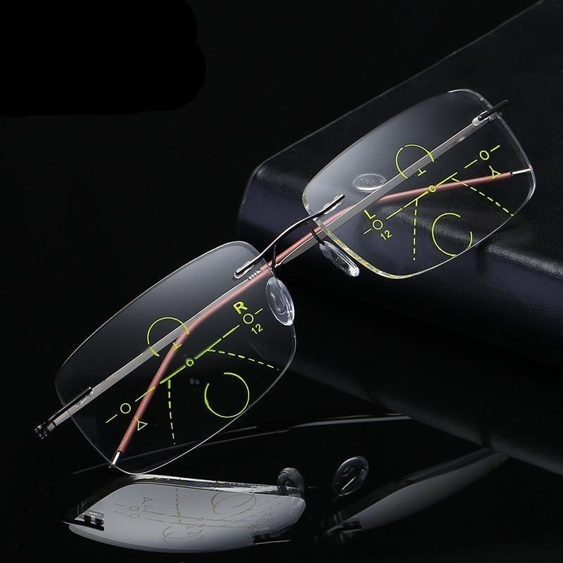 Super Light Multifocal Progressive Reading Glasses For Men And Women Anti Blue Light Near Far Sight Eyewear For Men And Women Rimless Progressive Multifocus Reading Glasses Blue Light Blocking No Line Multifocal Computer Readers for Women Men Stevvex