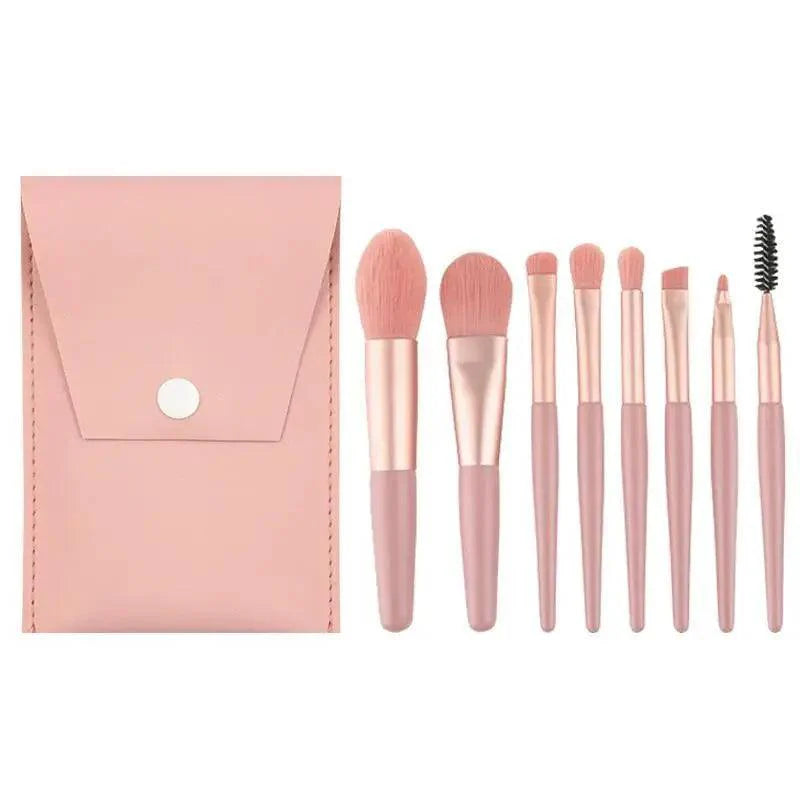 Super Luxury Quality Amazing 8Pcs Mini Travel Portable Soft Makeup Brushes Set Cosmetic Powder Eye Shadow Foundation Blush Blending Beauty Make Up Brush Tool Stevvex