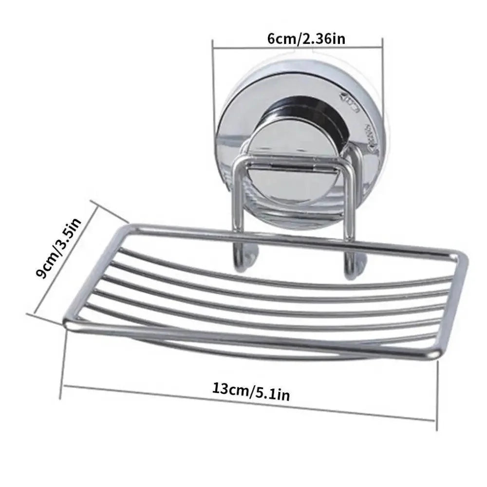 Super Strong Vacuum Suction Cup Soap Holder Drain Stainless Steel Wall-Mounted Soap Dish Shower Box Dish Punch-Free Bathroom Accessories Bathroom Soap Dish Holder Shower Soap Dish Saver Tray Bar Soap Sponge Holder for Shower Bathroom And Kitchen Stevvex