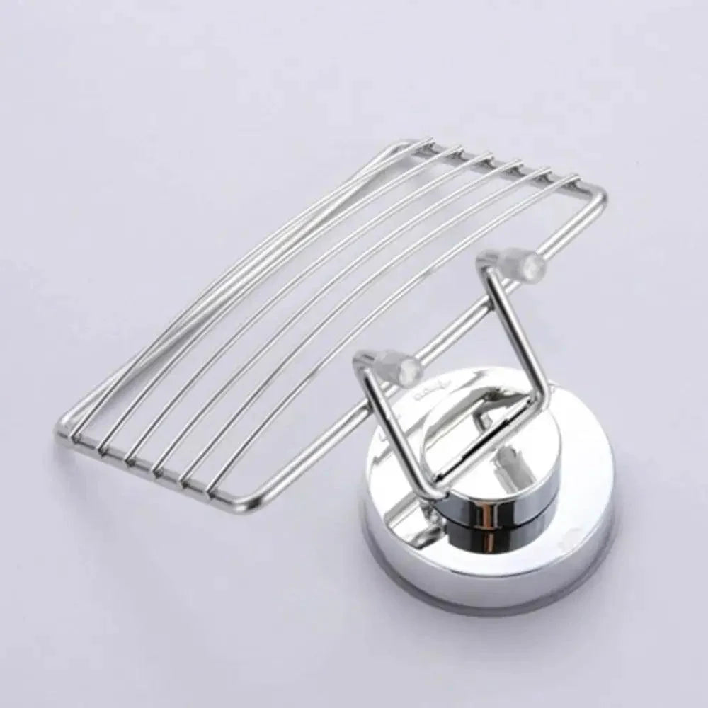 Super Strong Vacuum Suction Cup Soap Holder Drain Stainless Steel Wall-Mounted Soap Dish Shower Box Dish Punch-Free Bathroom Accessories Bathroom Soap Dish Holder Shower Soap Dish Saver Tray Bar Soap Sponge Holder for Shower Bathroom And Kitchen Stevvex