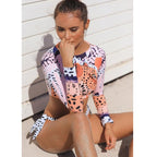 Surfing Swimsuit For Women  New Bikini Long Sleeve Swimwear Women's Swimsuits Crop Top Bikini Set Bathing Suit Long Sleeve Swimwear Tiger Print Push Up Summer Bath Suit Two Piece Stevvex