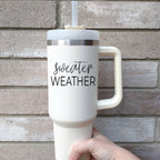 Insulated 40oz Travel Mug With Handle, Lid & Straw - Sweater Weather Fall Mug BandsCo Straps