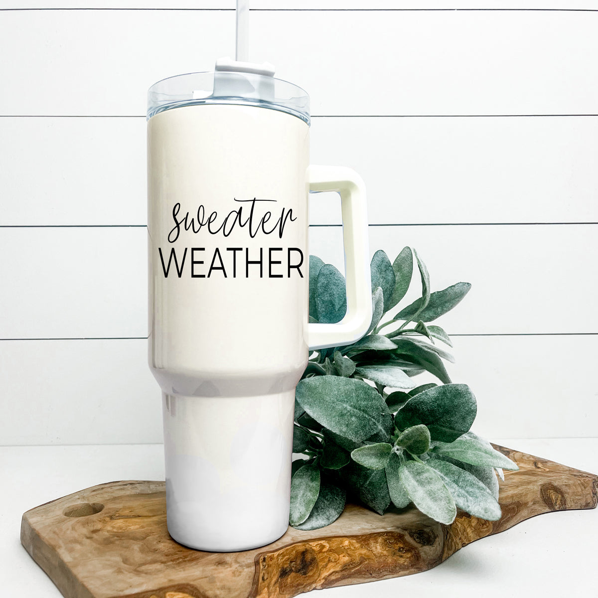 Insulated 40oz Travel Mug With Handle, Lid & Straw - Sweater Weather Fall Mug BandsCo Straps