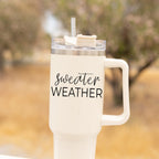 Insulated 40oz Travel Mug With Handle, Lid & Straw - Sweater Weather Fall Mug BandsCo Straps