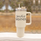Insulated 40oz Travel Mug With Handle, Lid & Straw - Sweater Weather Fall Mug BandsCo Straps