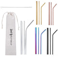 Stainless Steel Reusable Straw Set 5-Piece With Cleaner Bag Eco Dishwasher BandsCo Straps