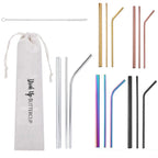Stainless Steel Reusable Straw Set 5-Piece With Cleaner Bag Eco Dishwasher BandsCo Straps
