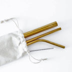 Stainless Steel Reusable Straw Set 5-Piece With Cleaner Bag Eco Dishwasher BandsCo Straps