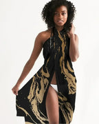 Sheer Swimsuit Cover Up Abstract Print Gold and Black