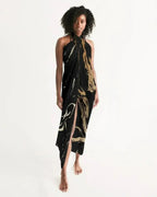 Sheer Swimsuit Cover Up Abstract Print Gold and Black