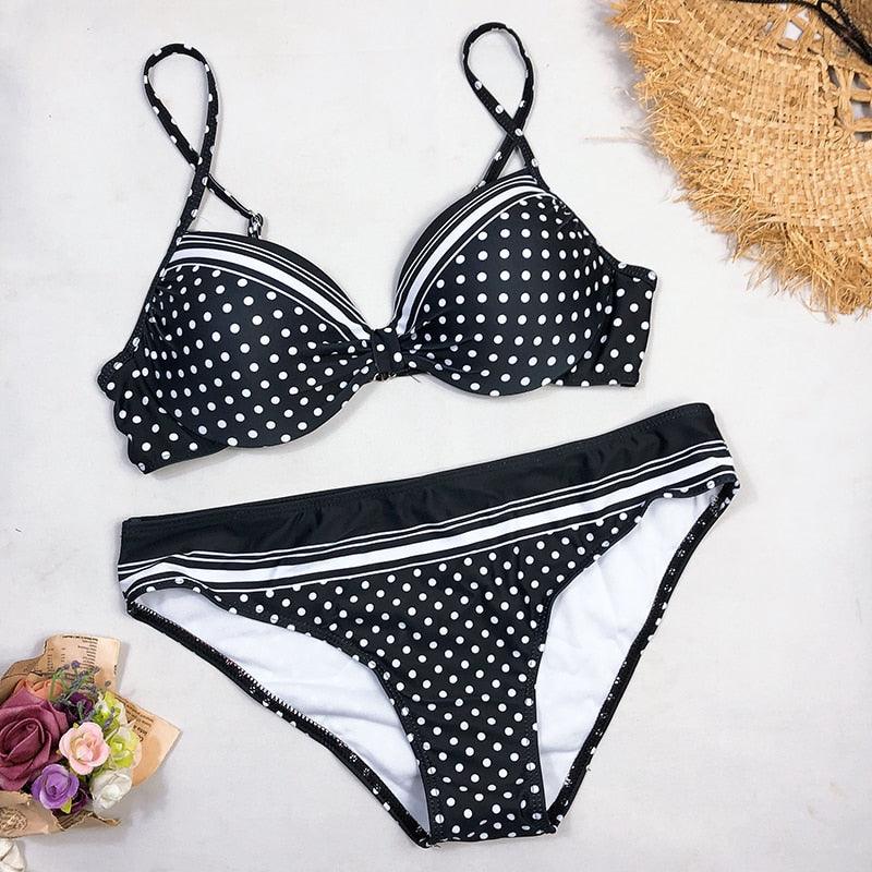 Swimwear Bikinis   Swimming Suit For Women Swimsuit Padded Push-up Bikini Set Women Padded Push up Bikini Set Halter Two Piece Cross Top Swimsuit Patchwork Bathing Suit Stevvex