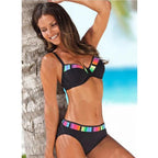Swimwear Bikinis   Swimming Suit For Women Swimsuit Padded Push-up Bikini Set Women Padded Push up Bikini Set Halter Two Piece Cross Top Swimsuit Patchwork Bathing Suit Stevvex