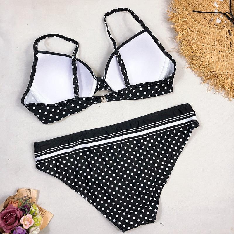 Swimwear Bikinis   Swimming Suit For Women Swimsuit Padded Push-up Bikini Set Women Padded Push up Bikini Set Halter Two Piece Cross Top Swimsuit Patchwork Bathing Suit Stevvex