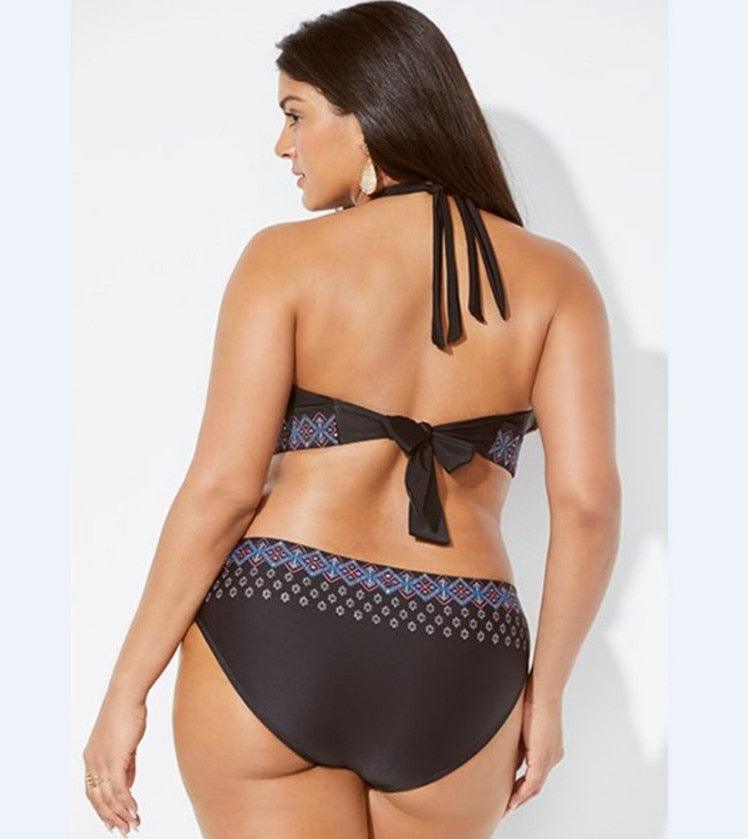 Swimwear High Waist Two Piece Plus Size Large Size Plus Fat Printed Swimsuit Women Back Bikini Beach Bathing Suit Women High Waist Swimsuits Triangle Bathing Suit Stevvex