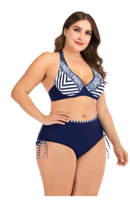 Swimwear High Waist Two Piece Plus Size Large Size Plus Fat Printed Swimsuit Women Back Bikini Beach Bathing Suit Women High Waist Swimsuits Triangle Bathing Suit Stevvex