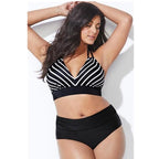 Swimwear High Waist Two Piece Plus Size Large Size Plus Fat Printed Swimsuit Women Back Bikini Beach Bathing Suit Women High Waist Swimsuits Triangle Bathing Suit Stevvex
