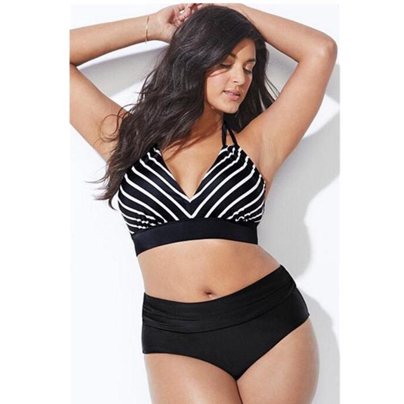 Swimwear High Waist Two Piece Plus Size Large Size Plus Fat Printed Swimsuit Women Back Bikini Beach Bathing Suit Women High Waist Swimsuits Triangle Bathing Suit Stevvex