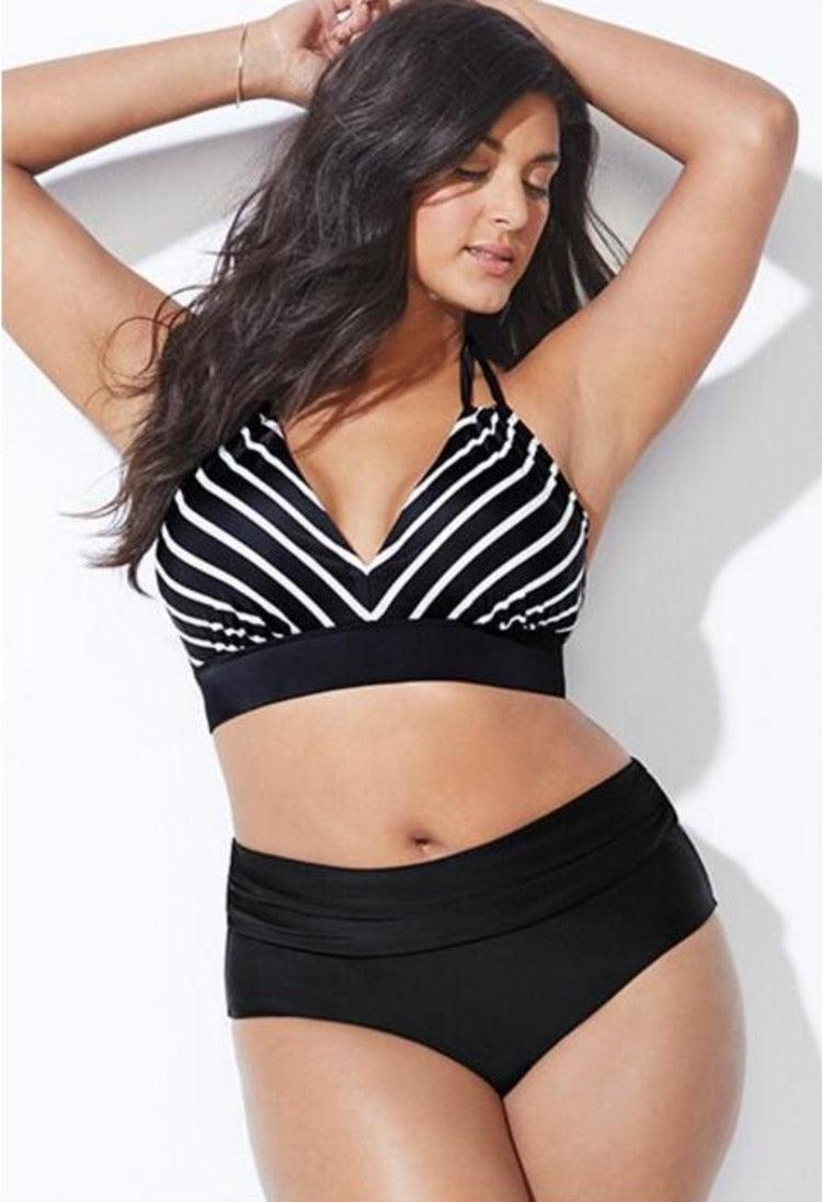Swimwear High Waist Two Piece Plus Size Large Size Plus Fat Printed Swimsuit Women Back Bikini Beach Bathing Suit Women High Waist Swimsuits Triangle Bathing Suit Stevvex
