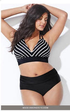 Swimwear High Waist Two Piece Plus Size Large Size Plus Fat Printed Swimsuit Women Back Bikini Beach Bathing Suit Women High Waist Swimsuits Triangle Bathing Suit Stevvex