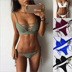 Swimwear Women Bikini Set Hollow Out Swimsuit Padded Halter Padded Push Up Bikini Set Two Pieces Swimsuit For Women Swimwear Bathing Suit Gifts For Mom Wife Girlfriend Lace Up Two Piece Bathing Suit Stevvex