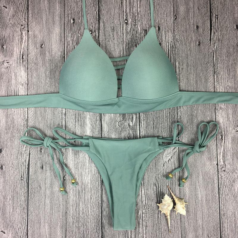 Swimwear Women Bikini Set Hollow Out Swimsuit Padded Halter Padded Push Up Bikini Set Two Pieces Swimsuit For Women Swimwear Bathing Suit Gifts For Mom Wife Girlfriend Lace Up Two Piece Bathing Suit Stevvex