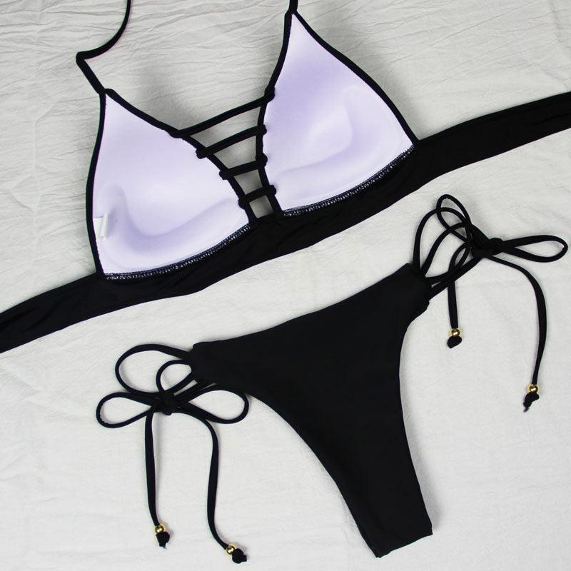 Swimwear Women Bikini Set Hollow Out Swimsuit Padded Halter Padded Push Up Bikini Set Two Pieces Swimsuit For Women Swimwear Bathing Suit Gifts For Mom Wife Girlfriend Lace Up Two Piece Bathing Suit Stevvex