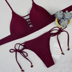 Swimwear Women Bikini Set Hollow Out Swimsuit Padded Halter Padded Push Up Bikini Set Two Pieces Swimsuit For Women Swimwear Bathing Suit Gifts For Mom Wife Girlfriend Lace Up Two Piece Bathing Suit Stevvex