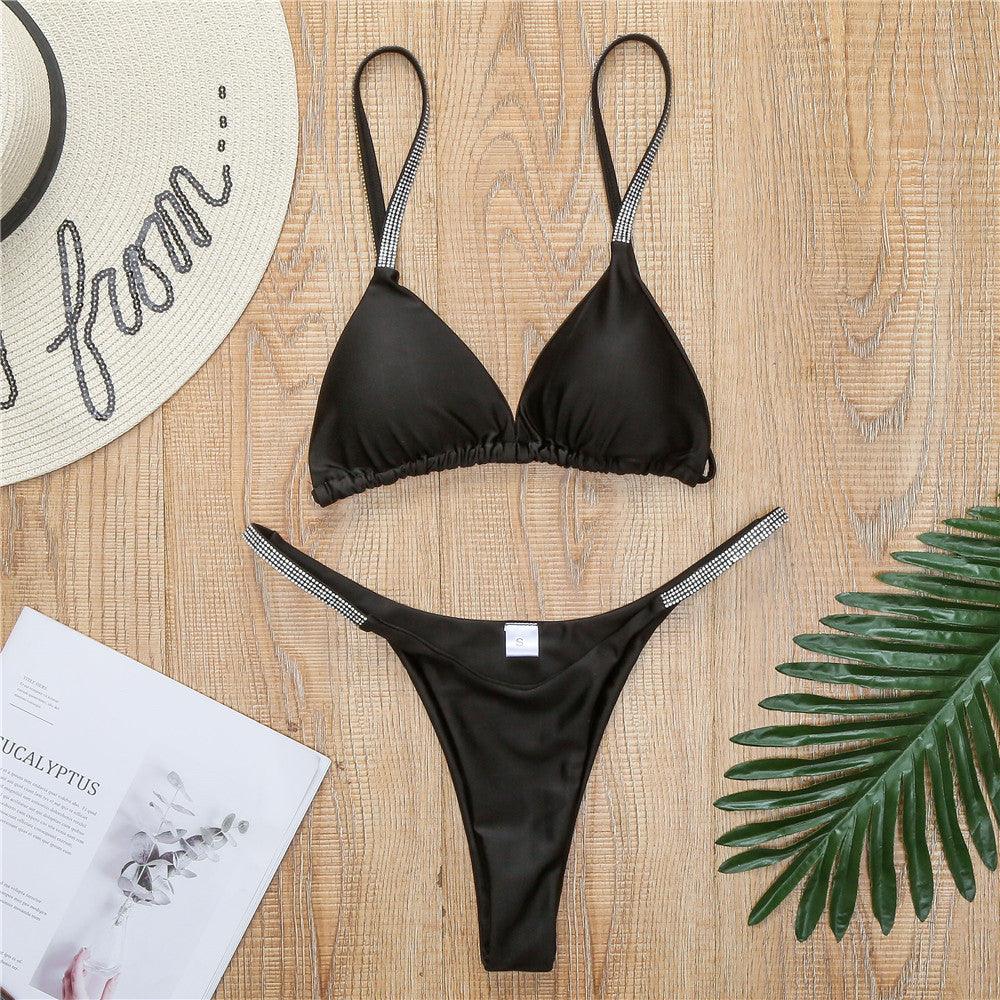 Swimwear Women Micro Bikini  Solid  Black G-String Swimsuits Bathers Bathing Suit 2 Piece Set  Bikinis For Women  Bathing Suit Women's Two-Piece Swimwear Stevvex