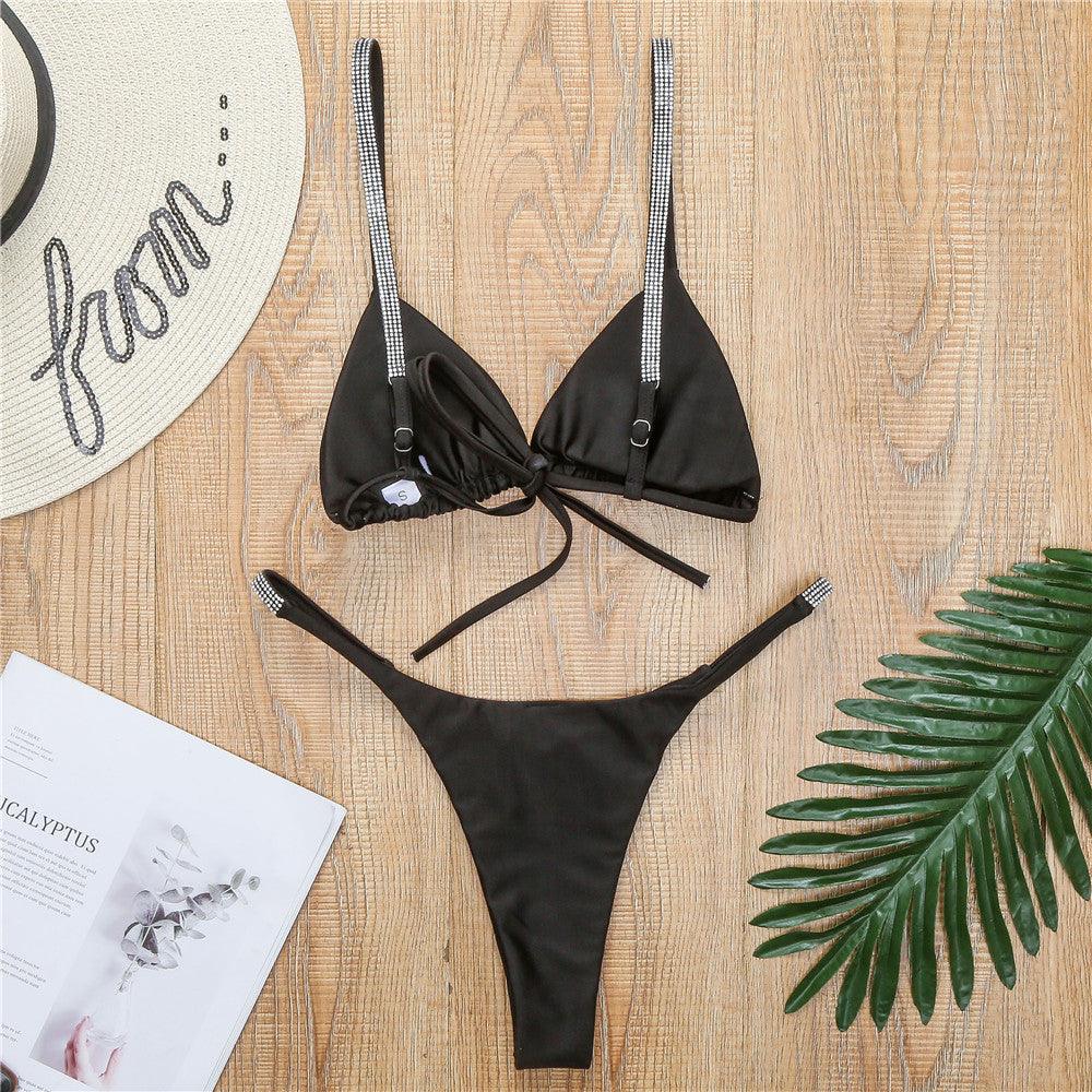 Swimwear Women Micro Bikini  Solid  Black G-String Swimsuits Bathers Bathing Suit 2 Piece Set  Bikinis For Women  Bathing Suit Women's Two-Piece Swimwear Stevvex