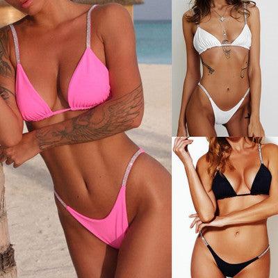 Swimwear Women Micro Bikini  Solid  Black G-String Swimsuits Bathers Bathing Suit 2 Piece Set  Bikinis For Women  Bathing Suit Women's Two-Piece Swimwear Stevvex