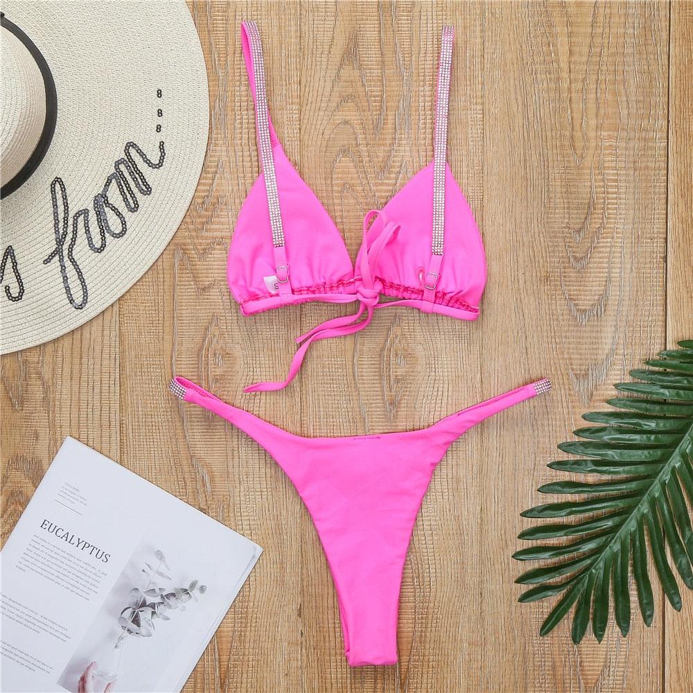 Swimwear Women Micro Bikini  Solid  Black G-String Swimsuits Bathers Bathing Suit 2 Piece Set  Bikinis For Women  Bathing Suit Women's Two-Piece Swimwear Stevvex