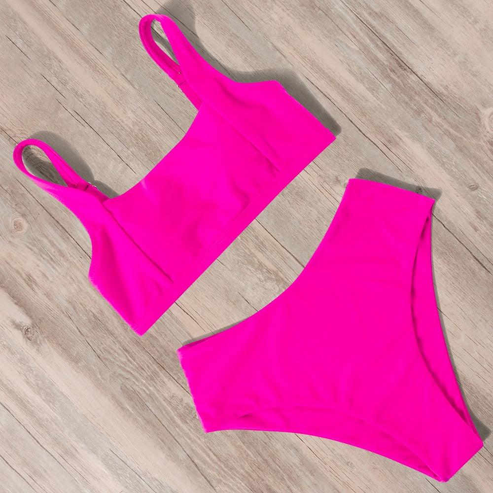 Swimwear Women Ribbed Bathing Suit Female Push Up Bikini Set Women's Bathing Suit Lace up Bikini Ribbed Two Piece Swimsuit Beachwear High Waist Bikini Women's Swimsuit Stevvex