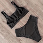 Swimwear Women Ribbed Bathing Suit Female Push Up Bikini Set Women's Bathing Suit Lace up Bikini Ribbed Two Piece Swimsuit Beachwear High Waist Bikini Women's Swimsuit Stevvex