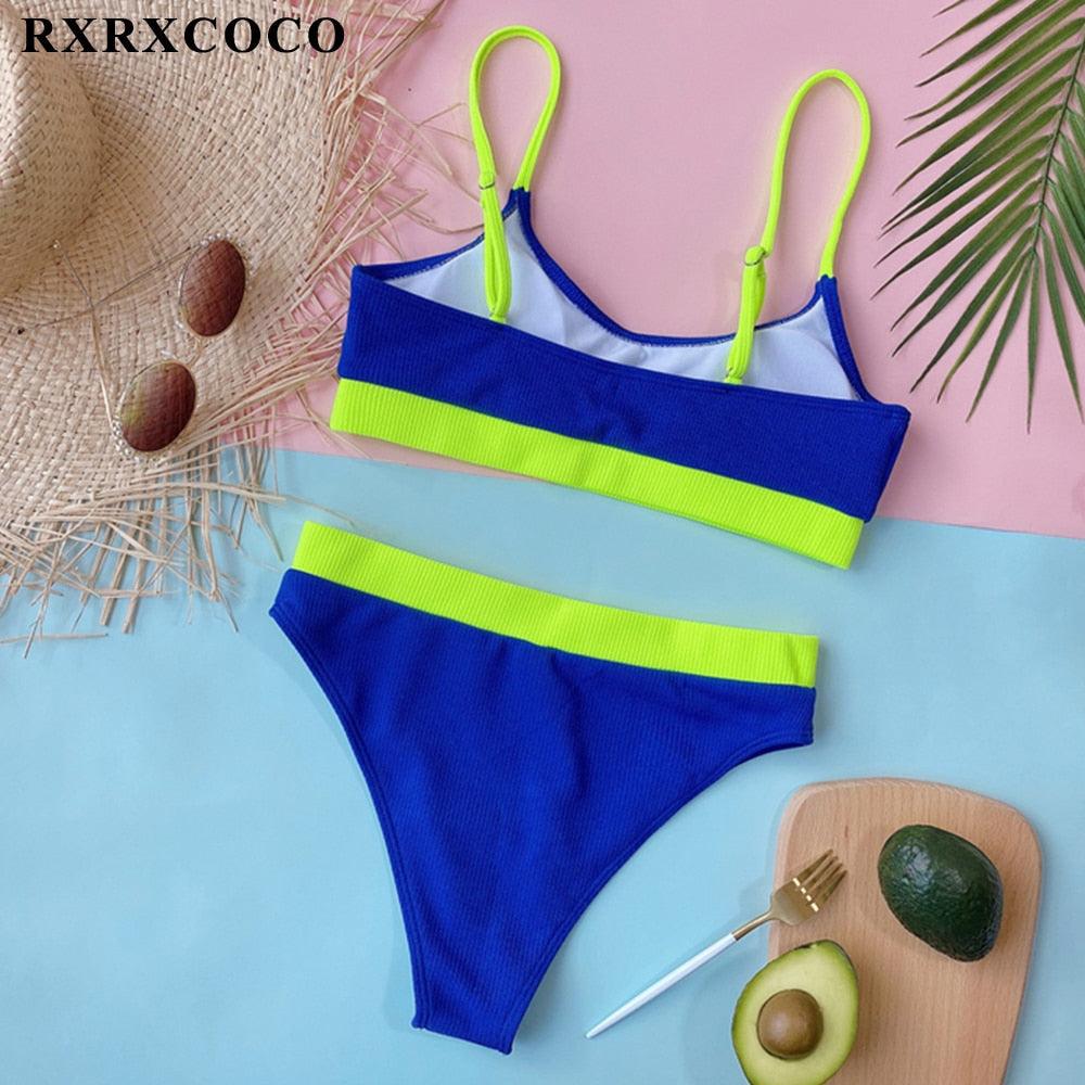 Swimwear Women Ribbed Bathing Suit Female Push Up Bikini Set Women's Bathing Suit Lace up Bikini Ribbed Two Piece Swimsuit Beachwear High Waist Bikini Women's Swimsuit Stevvex