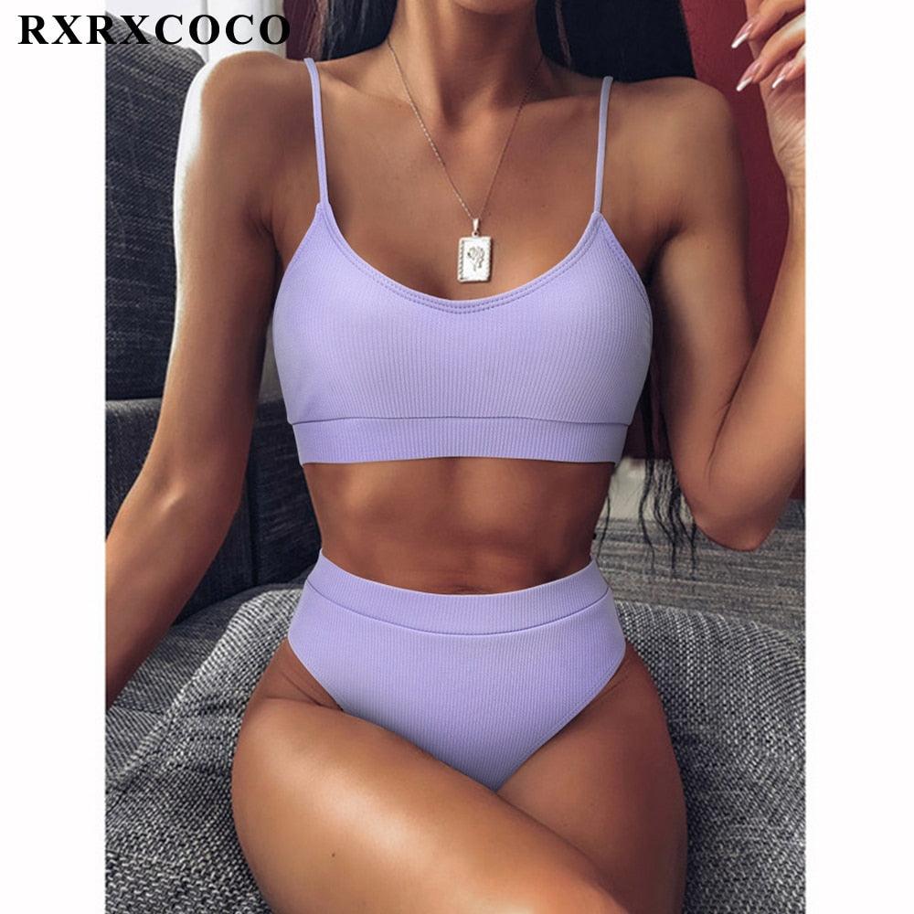 Swimwear Women Ribbed Bathing Suit Female Push Up Bikini Set Women's Bathing Suit Lace up Bikini Ribbed Two Piece Swimsuit Beachwear High Waist Bikini Women's Swimsuit Stevvex