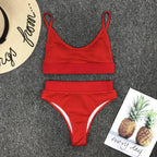 Swimwear Women Ribbed Bathing Suit Female Push Up Bikini Set Women's Bathing Suit Lace up Bikini Ribbed Two Piece Swimsuit Beachwear High Waist Bikini Women's Swimsuit Stevvex
