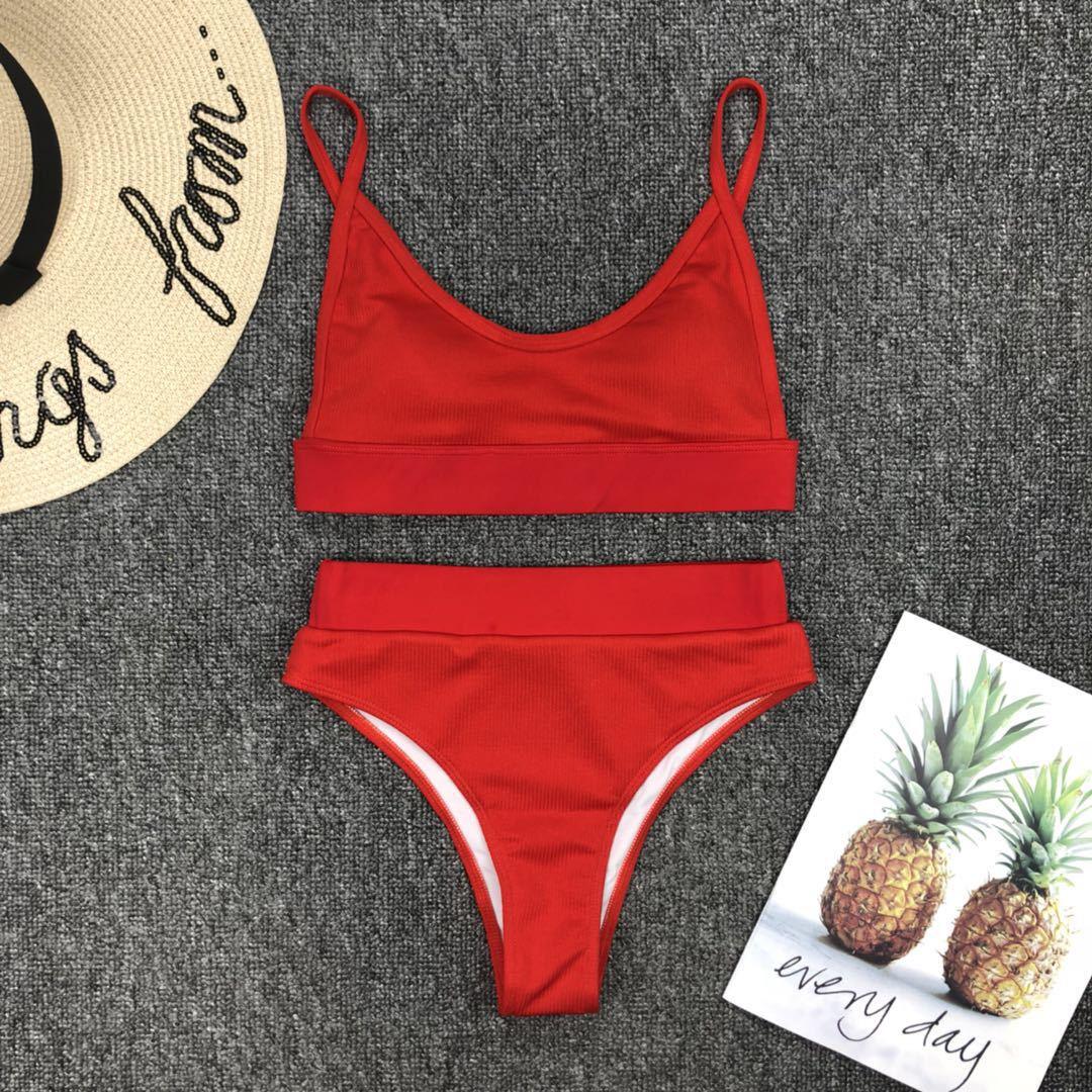 Swimwear Women Ribbed Bathing Suit Female Push Up Bikini Set Women's Bathing Suit Lace up Bikini Ribbed Two Piece Swimsuit Beachwear High Waist Bikini Women's Swimsuit Stevvex